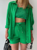 Oversized Shirt Shorts Two Piece Sets Women Spring Cotton Tops With Loose High Waist Shorts Suit 2023 Fashion Streetwear Outfits