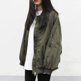 Getadme-Y2K Autumn Oversized Solid Bomber Jacket Women Bf Harajuku Long Sleeve Stand Collar Zipper Coats Fashion Loose Casual Outerwear