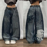 Getadme 1 Retro Y2k Hip Hop Fashion Street Loose Goth Big Pockets Jeans Men's High Waist Casual Straight Wide Leg Baggy Pants Women