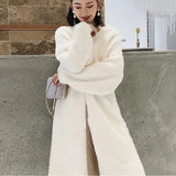 white Long Cardigan for women 2023 winter clothes Knitted fluffy long sleeve Cashmere sweater coat clotkorean style warm vintage