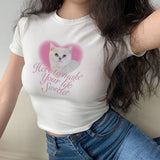 Aesthetic Heart print women T-shirt anime letter kawaii 90's crop tops Summer short sleeve Tees kpop streetwear y2k clothes lady