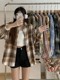 Getadme Plaid Shirt Women Autumn Long Sleeve Top Female Vintage Fashion Single Breasted Blouse Ladies Preppy Style Loose Check Shirts