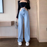 Sexy Hollow Out Chain Streetwear Jeans for Women Summer High Waist Loose Harajuku Straight Denim Pants Fashion Korean Y2K Jeans
