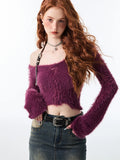 Getadme 2 Fall Woman 2000s Gyaru Coquette Halter Crop Top Pullovers Slash Neck Jumper Fluffy Sweater Design Knitwears Y2K Hot Sexy Kawaii