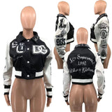 Varsity Bomber Jacket Women Baseball Fashion Spring And Autumn Jackets  Long Sleeves Patchwork Button Black Crop Top Jacket Coat