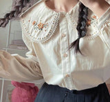 Peter Pan Collar Shirts Women Cute Korean Style Vintage Students Pure Girls Harajuku Female Fashion Chic Tops New Arrival Autumn