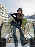 Punk Fashion Streetwear Zippers Pockets Y2k Pant High Waist Loose Wide Leg Jeans Women 2023 Spring Harajuku Grunge Pantalon