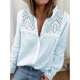 High Quality Loose Cotton Women Blouses 2023 Autumn New Lace Women Shirt Tops Fashion Casual Round Neck Long Sleeve Women Blouse
