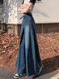 Getadme Loose Cotton Wide Leg Pants Women Spring Culottes with Raw Edges Full Length Vintage High Waist Casual Versatile Denim Jean