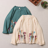 Getadme-Autumn New Sweet Mori Style Embroidery Cardigan Sweater Women Round Neck Long Sleeve Knitted Sweater