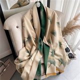 Winter Scarf Women Floral Pashmina Shawls and Wraps Cashmere Thick Warm Female Blanket 2022 Dual Shawl  Fashion Poncho